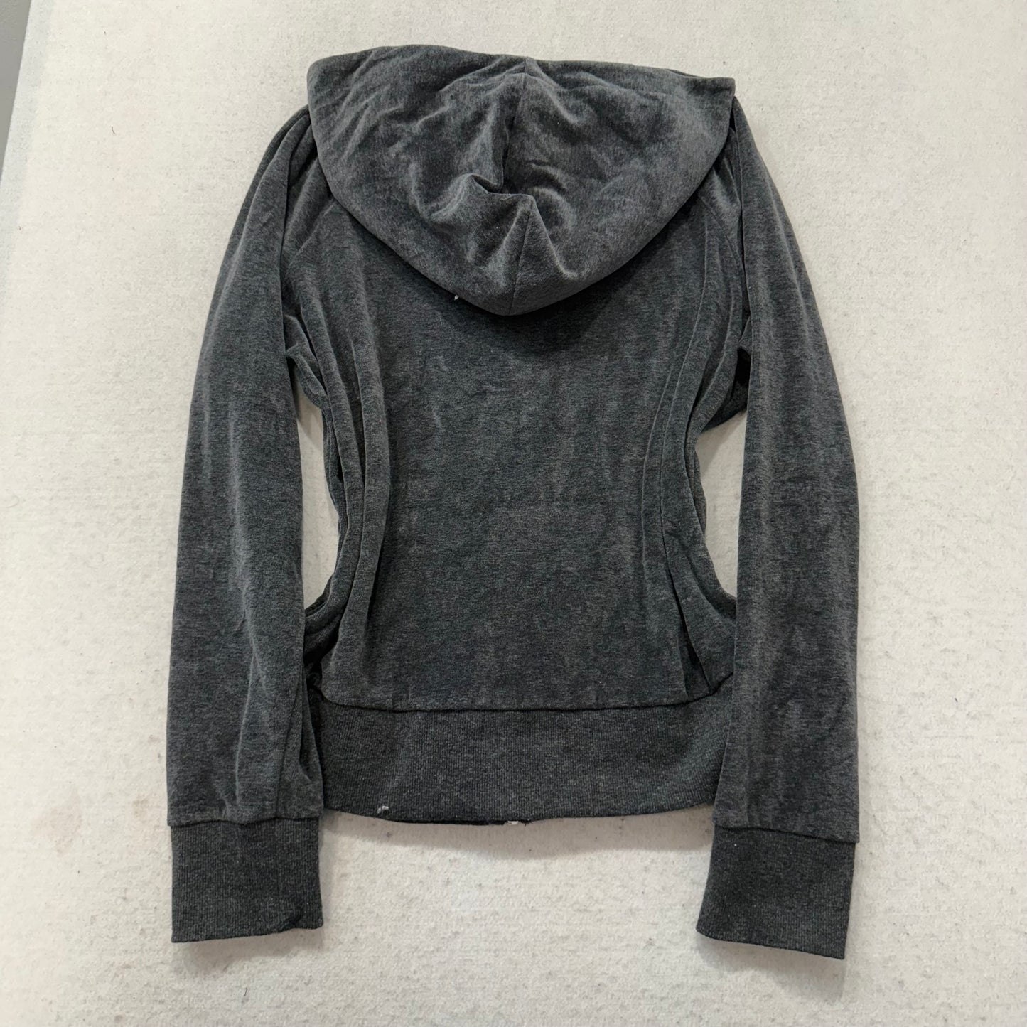 Bebe Sport Women's Gray Velour Zip-Up Hoodie Pockets Rhinestone Logo Y2k Size L