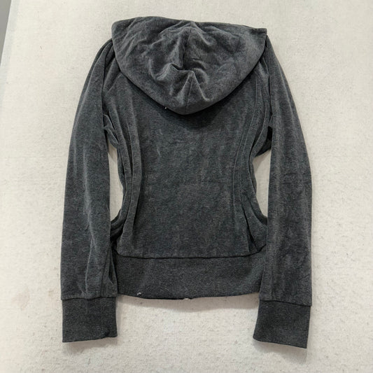 Bebe Sport Women's Gray Velour Zip-Up Hoodie Pockets Rhinestone Logo Y2k Size L