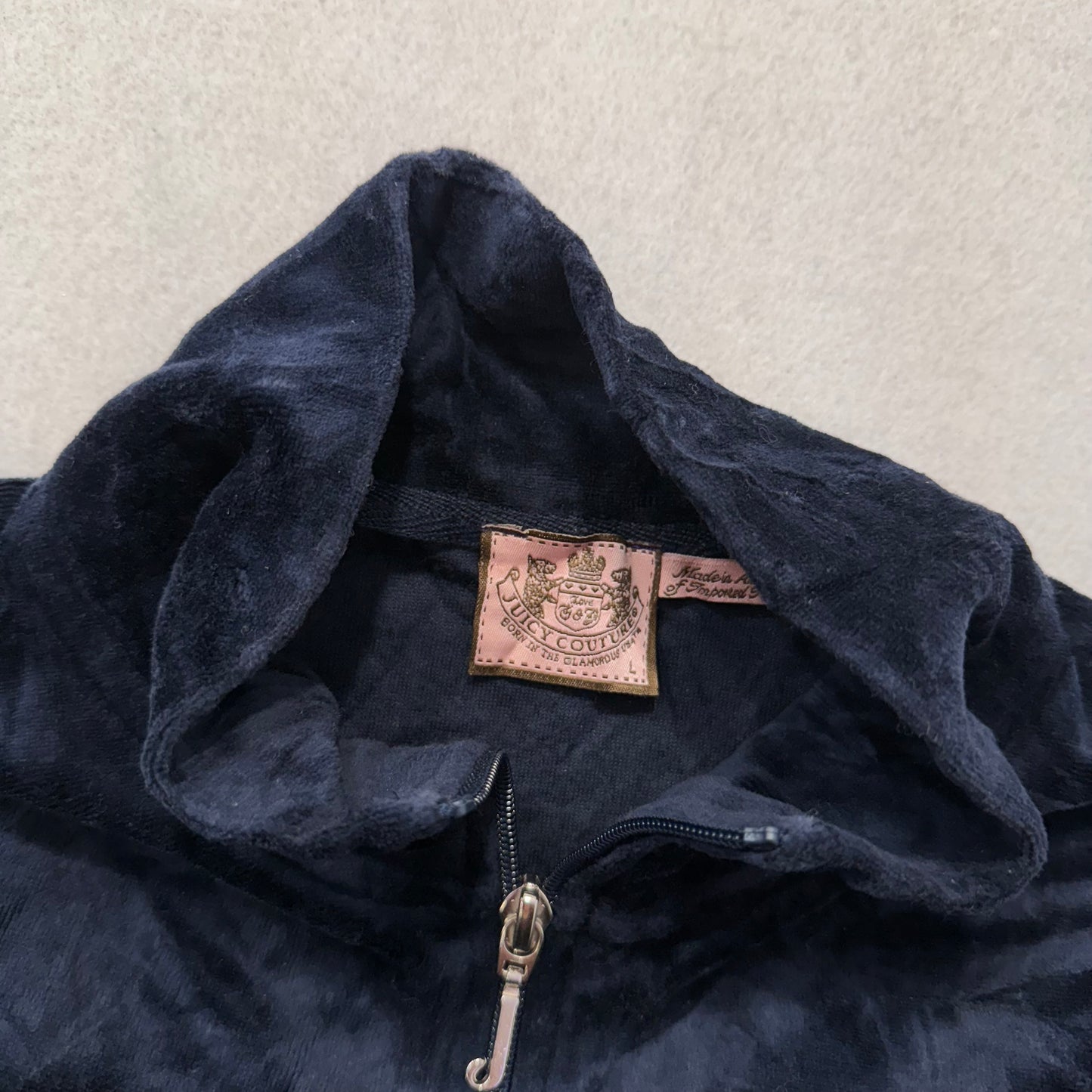 Vintage Juicy Couture Women's Navy Blue Velour Full Zip Track Jacket Y2k Size L