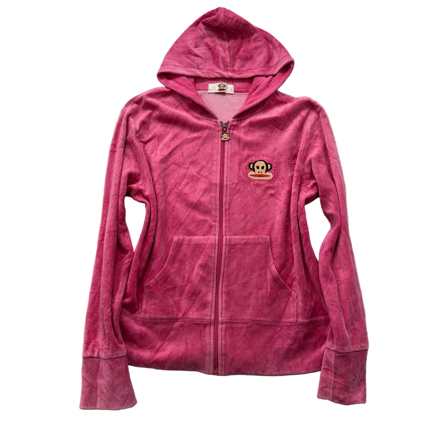 Paul Frank Women's Cranberry Velour Zip Up Hoodie Embroidered Monkey Logo Size M