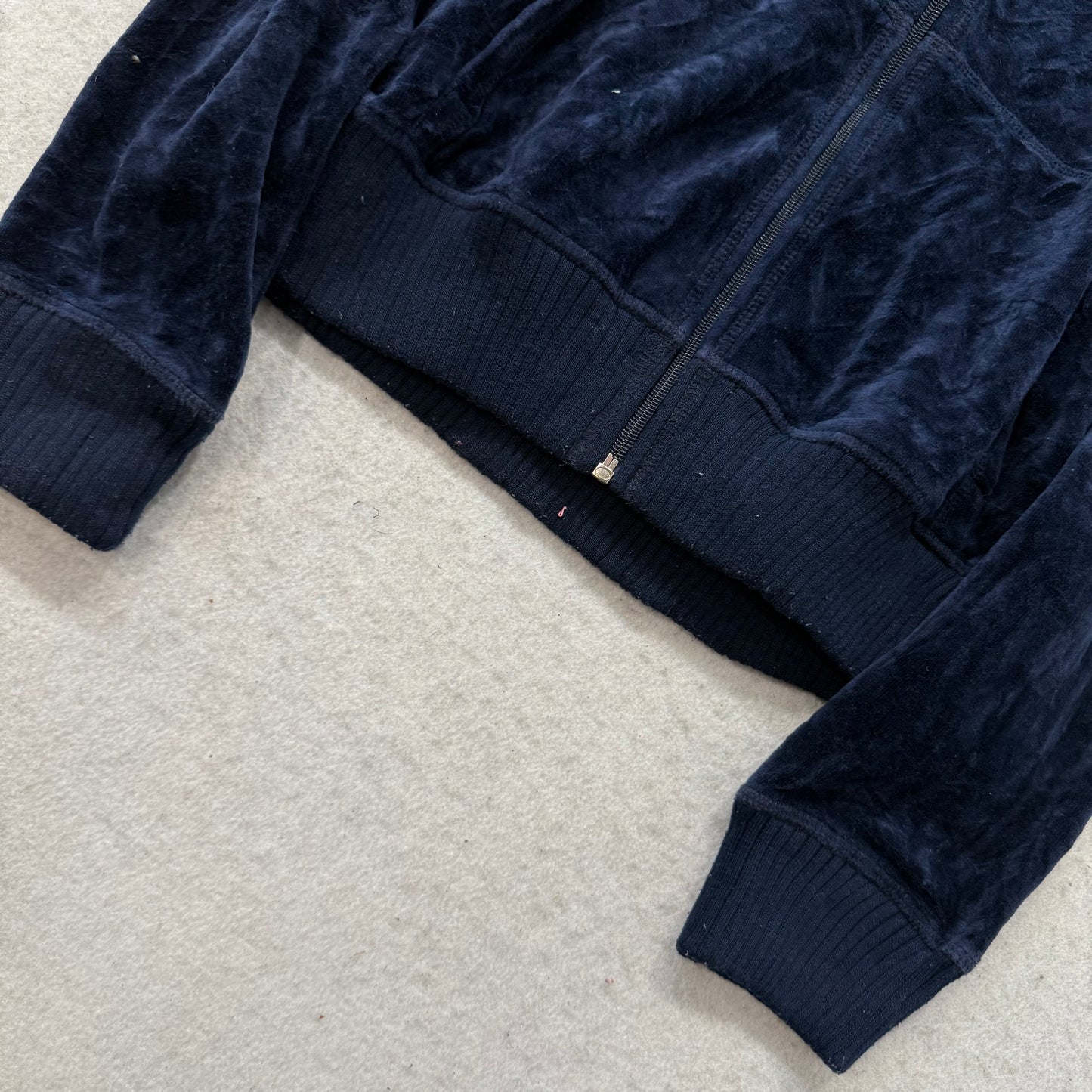Vintage Juicy Couture Women's Navy Velour Full Zip Track Jacket Mock Neck Size L