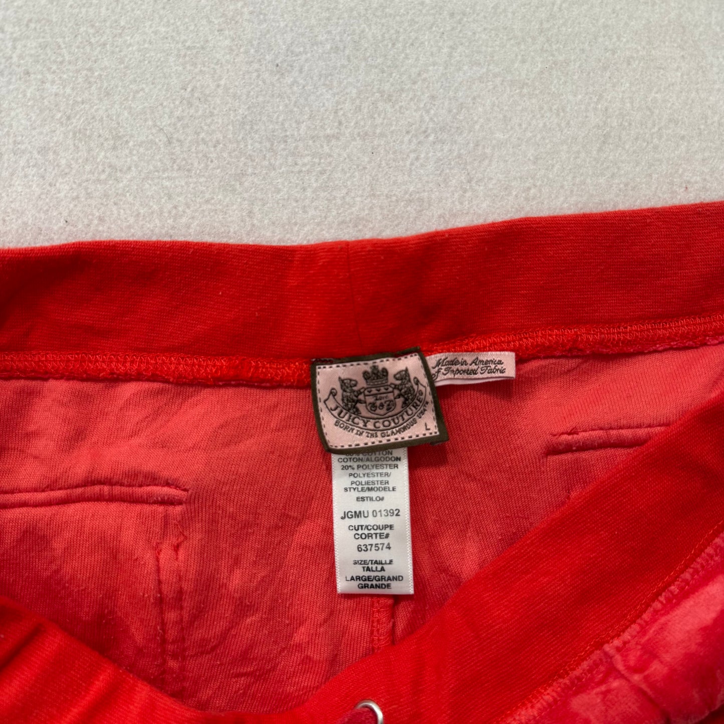 Juicy Couture Red Velour Flared Track Pants Drawstring Y2K Low Rise Size L