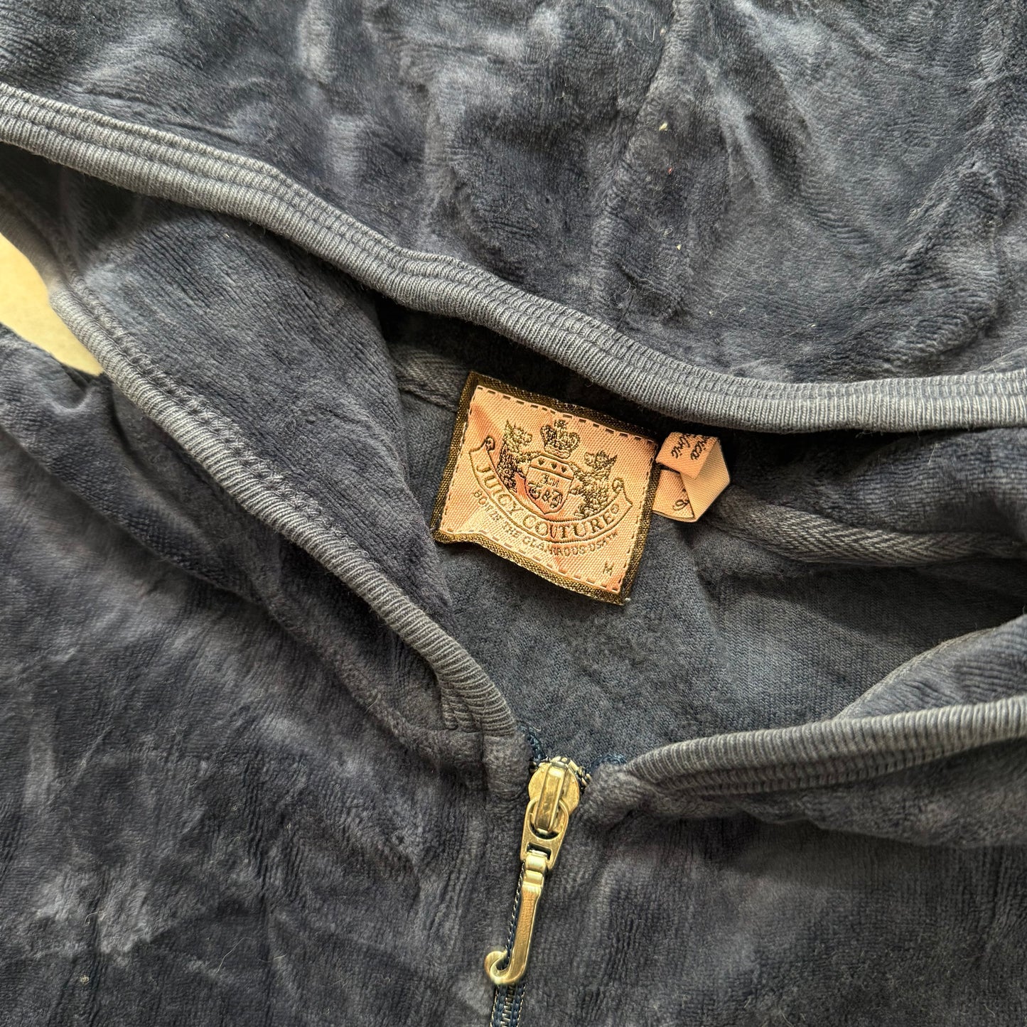 Juicy Couture Women's Navy Blue Velour Zip-Up Hoodie Loungewear Pockets Size M