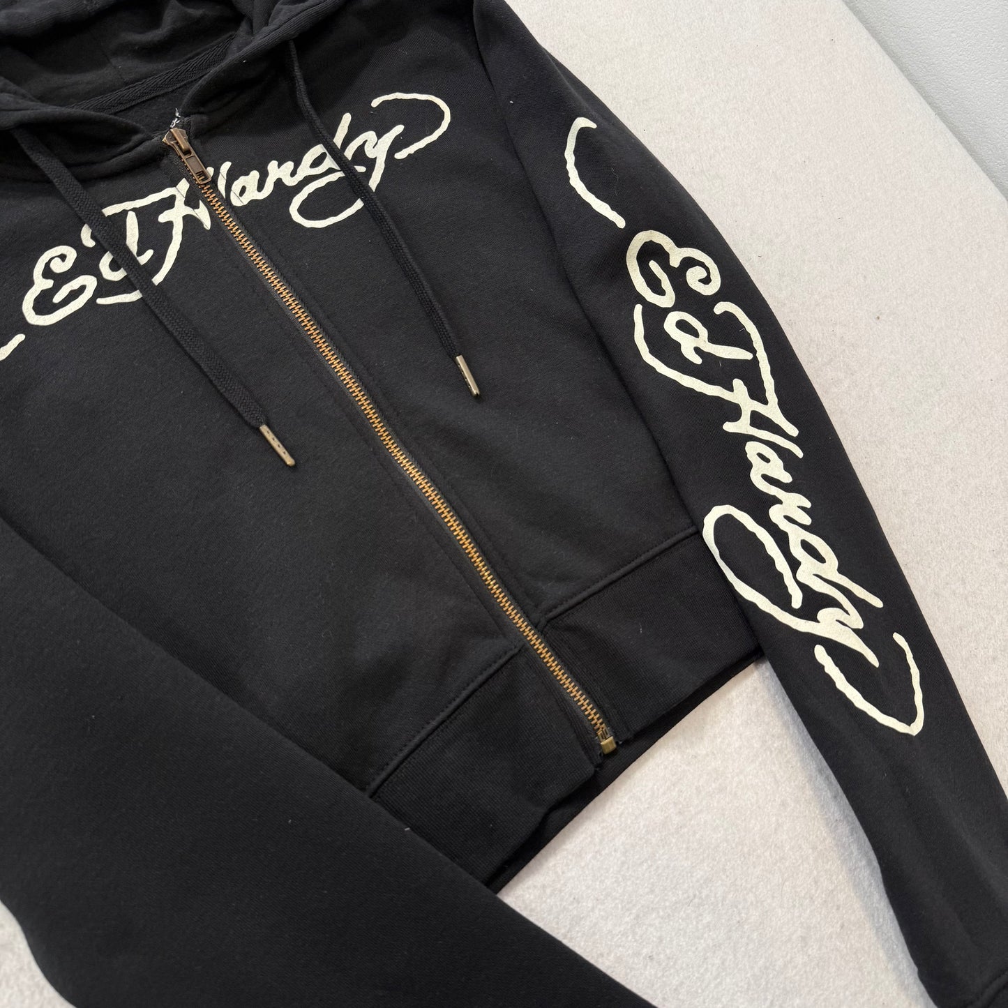 ED HARDY “Love Kills Slowly” BLACK CROPPED ZIP UP UP HOODIE
