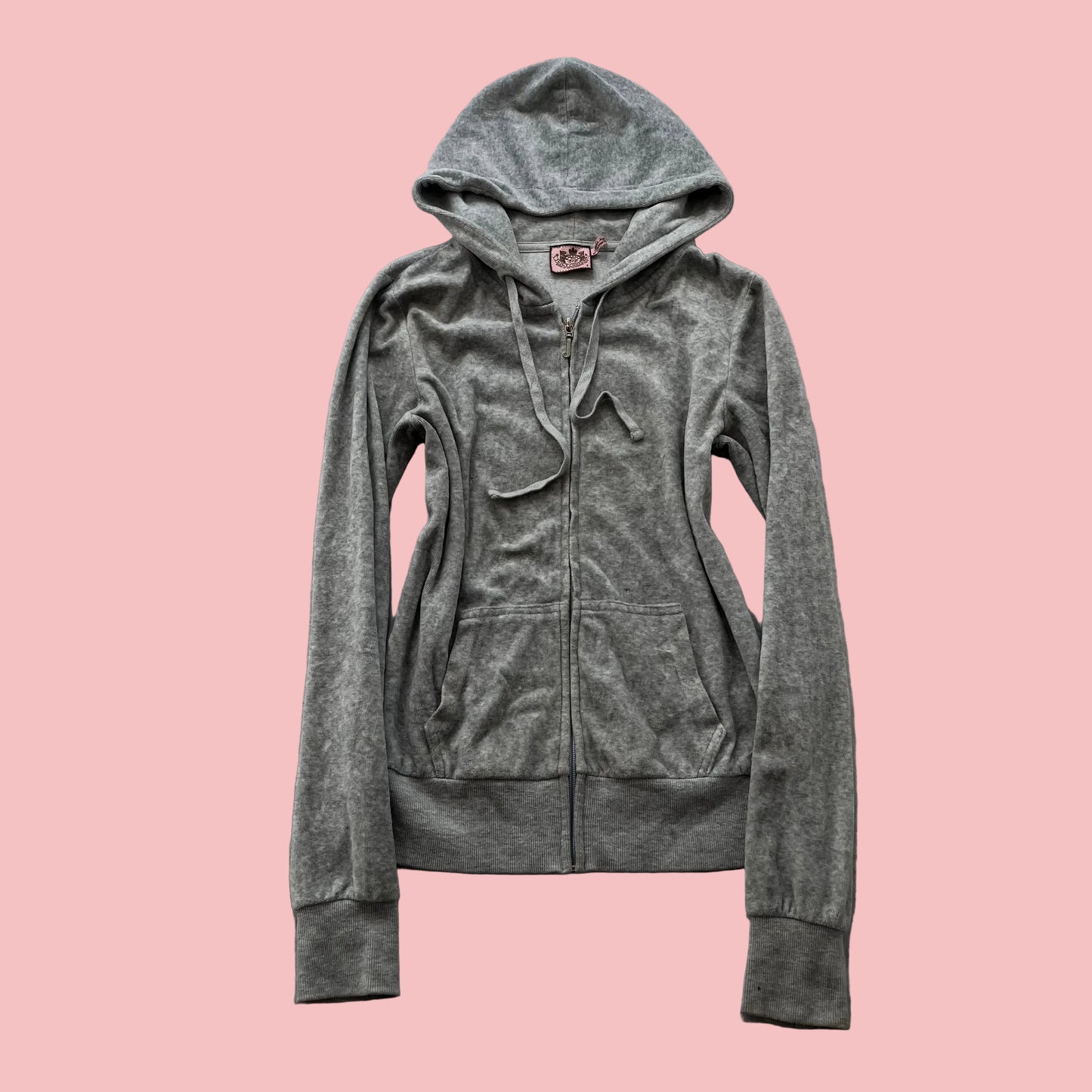 Juicy Couture Women's Heather Gray Velour Zip-Up Hoodie Y2K Long Sleeve Size S