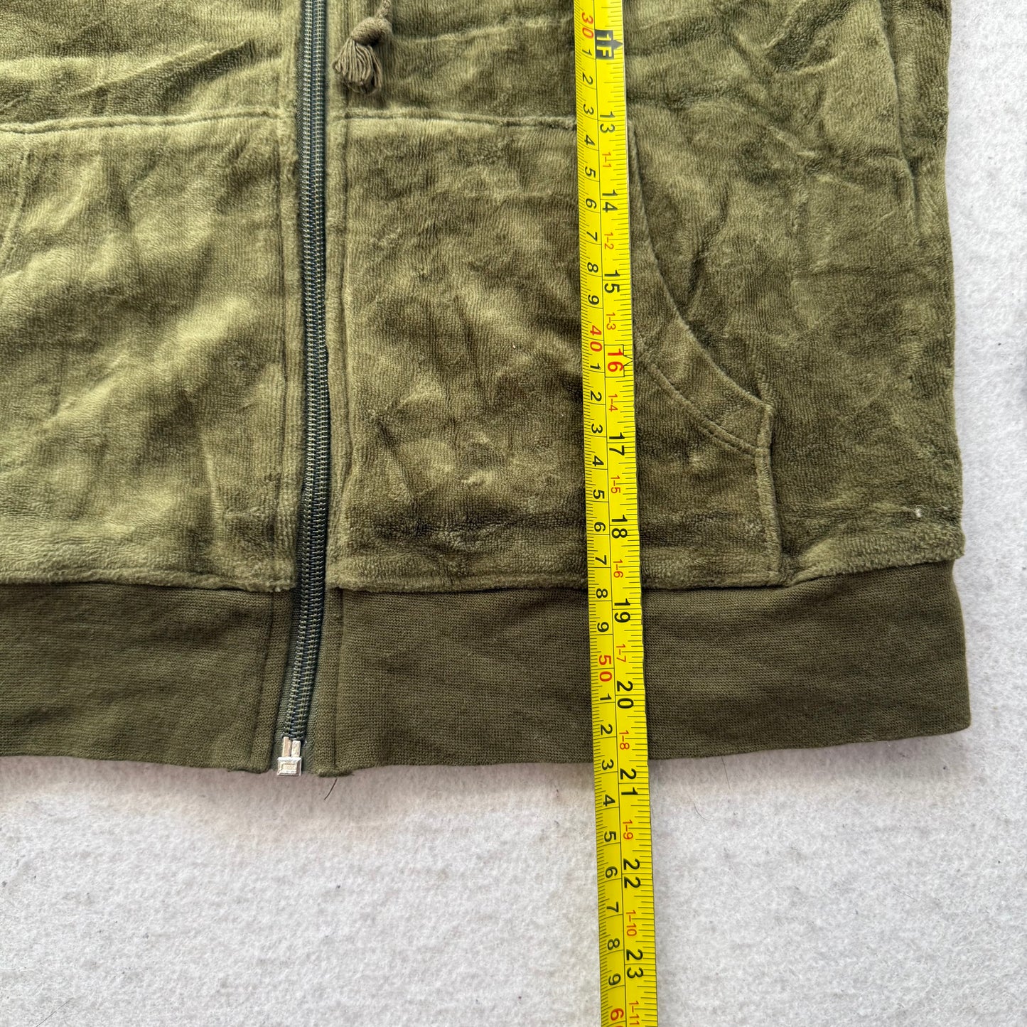 Vintage Juicy Couture Womens Olive Green Velour Zip-Up Hoodie Pockets Y2K Size S