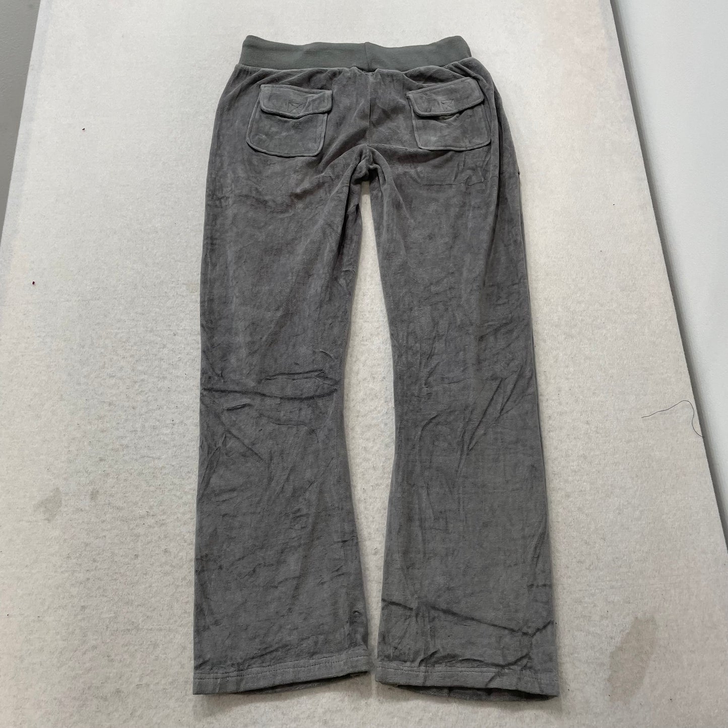 Vintage Juicy Couture Women's Gray Velour Flared Track Pants Pockets Y2K Size S