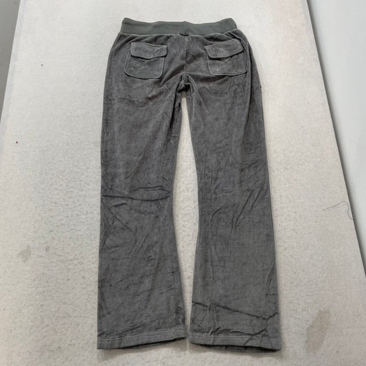 Vintage Juicy Couture Women's Gray Velour Flared Track Pants Pockets Y2K Size S