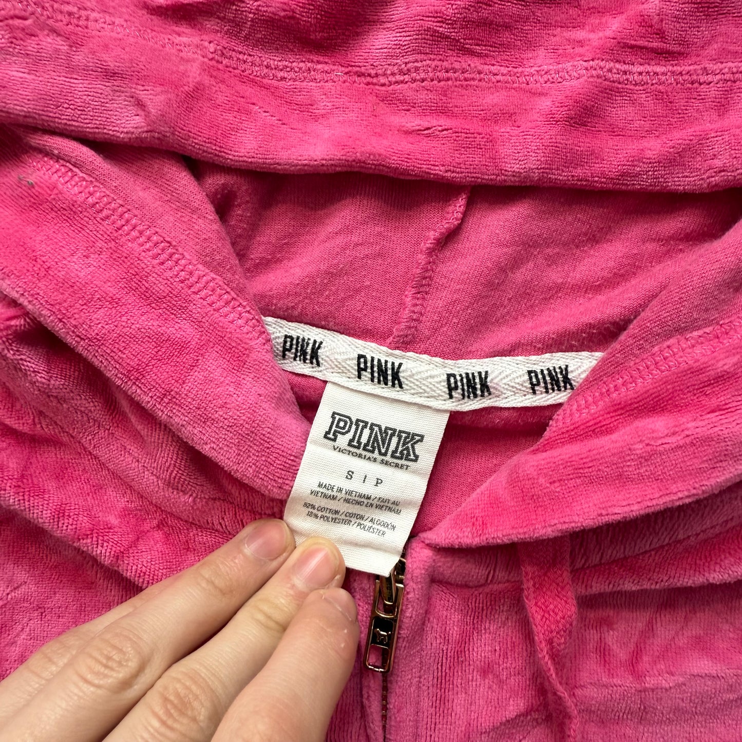 Victoria's Secret PINK Women's Hot Pink Velour Zip-Up Hoodie Gold Sequin Size S