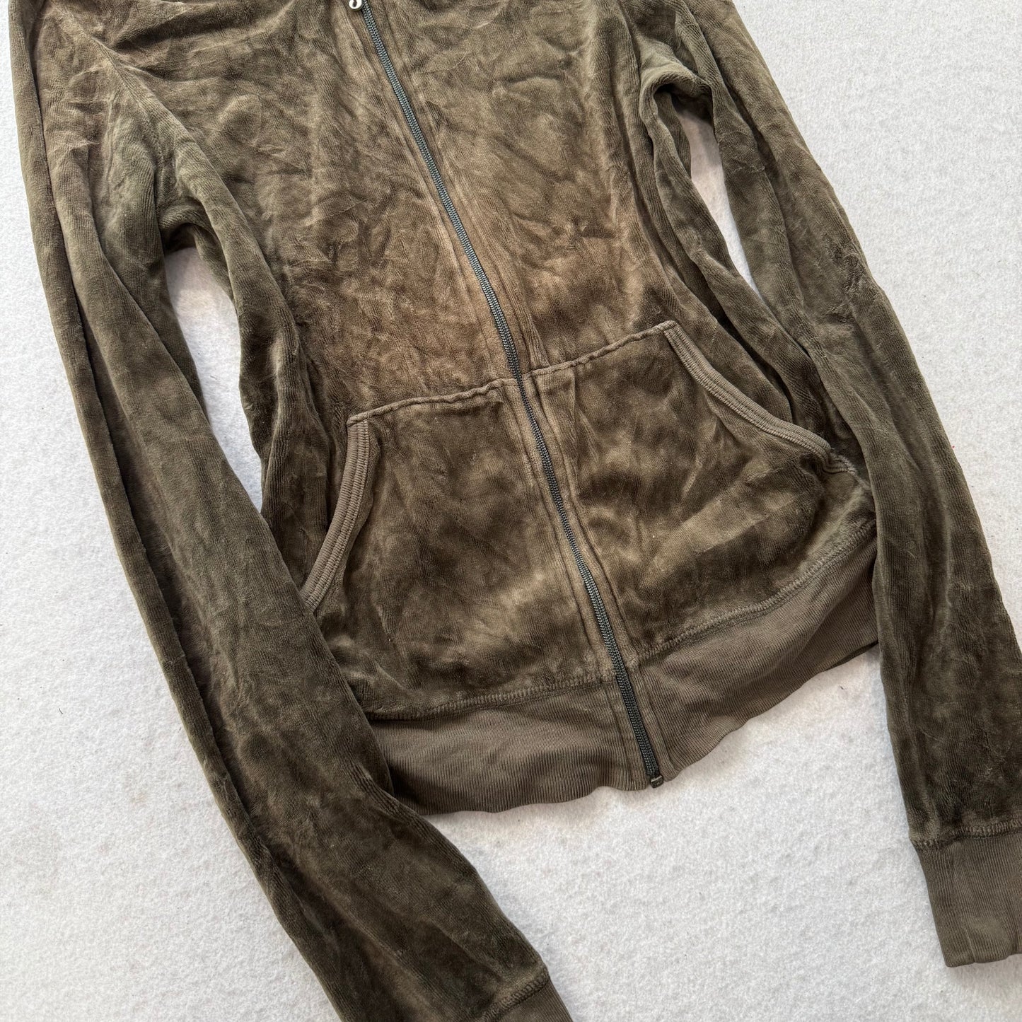 Juicy Couture “Scottie Dog” Women Olive Green Velour Full Zip Hoodie Logo Size M
