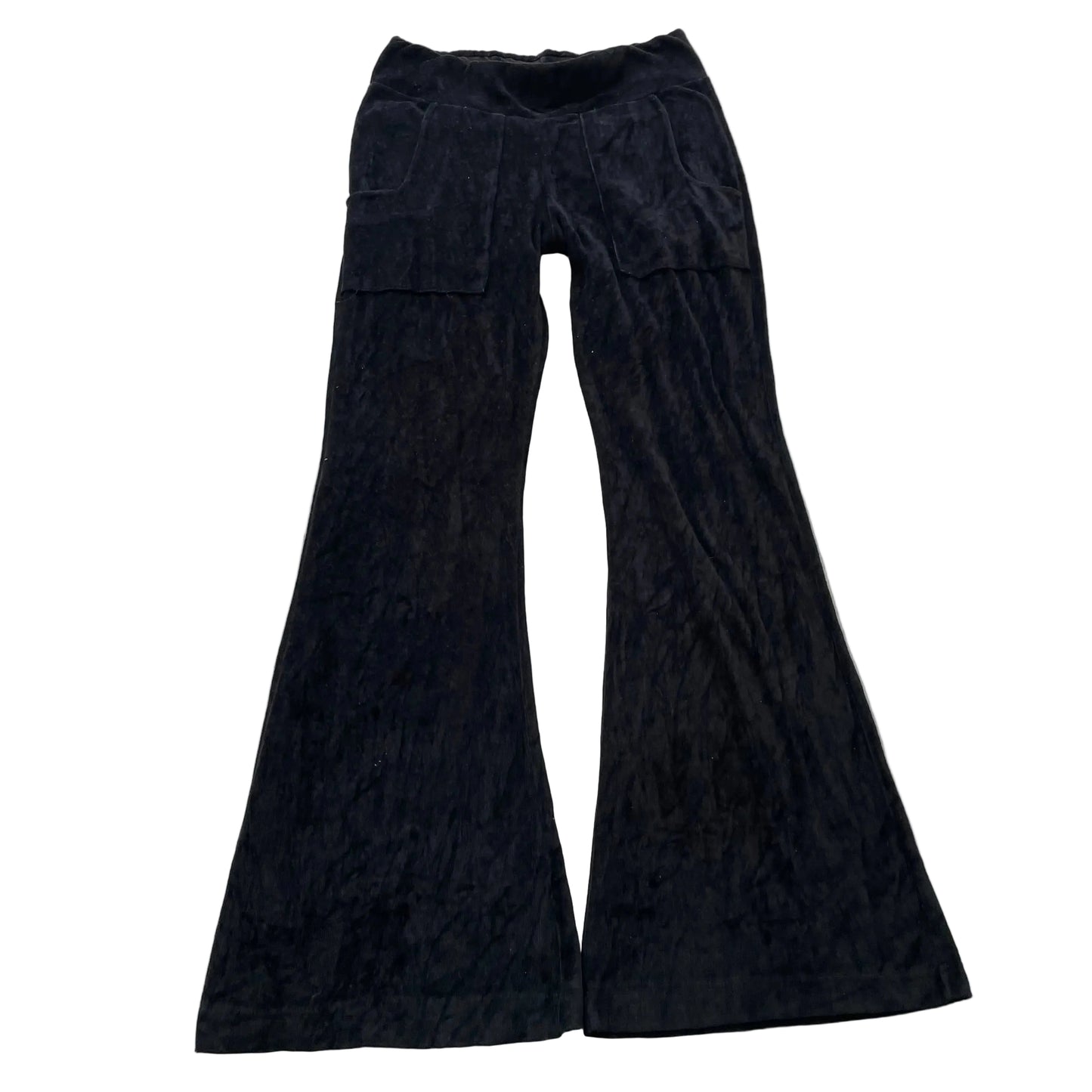 Juicy Couture Women Black Velour Flared Leg Track Pants Back Flap Pockets Size P