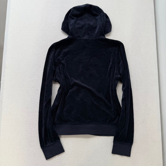 Vintage Juicy Couture Women's Navy Velour Full Zip Long Sleeve Hoodie Size XL