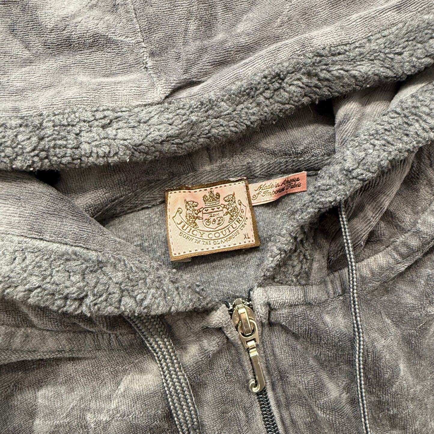 Juicy Couture Women's Anthracite Gray Velour Zip Up Hoodie Graphic Logo Size XL