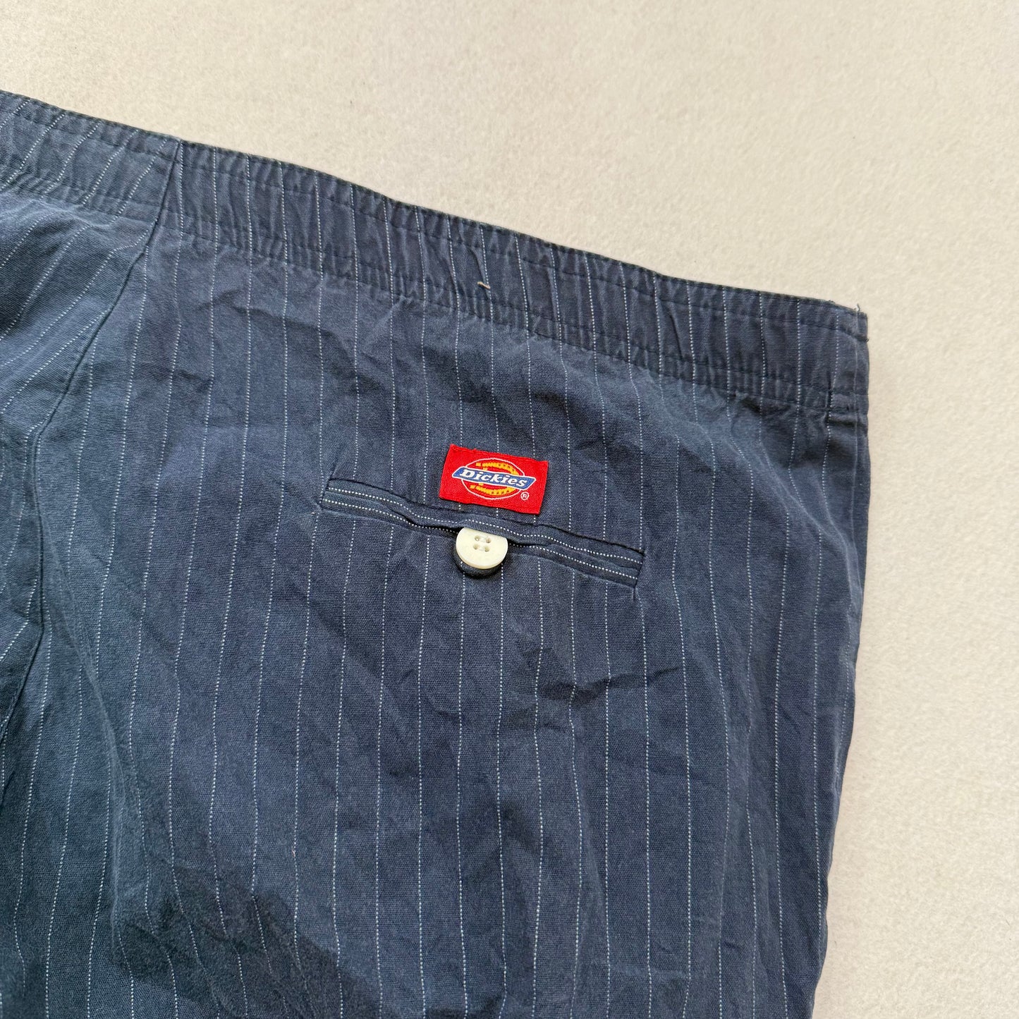 Dickies Women's Navy Blue Pinstripe Flare Pants Elastic Waist Cuffed Hem Size S