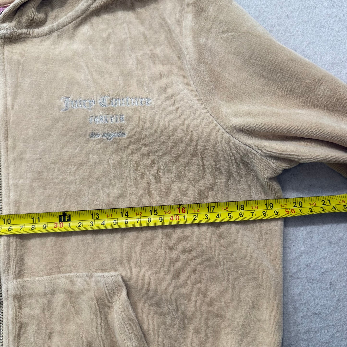 Juicy Couture Forever Women's Camel Velour Zip-Up Hoodie Rhinestones Logo Size L