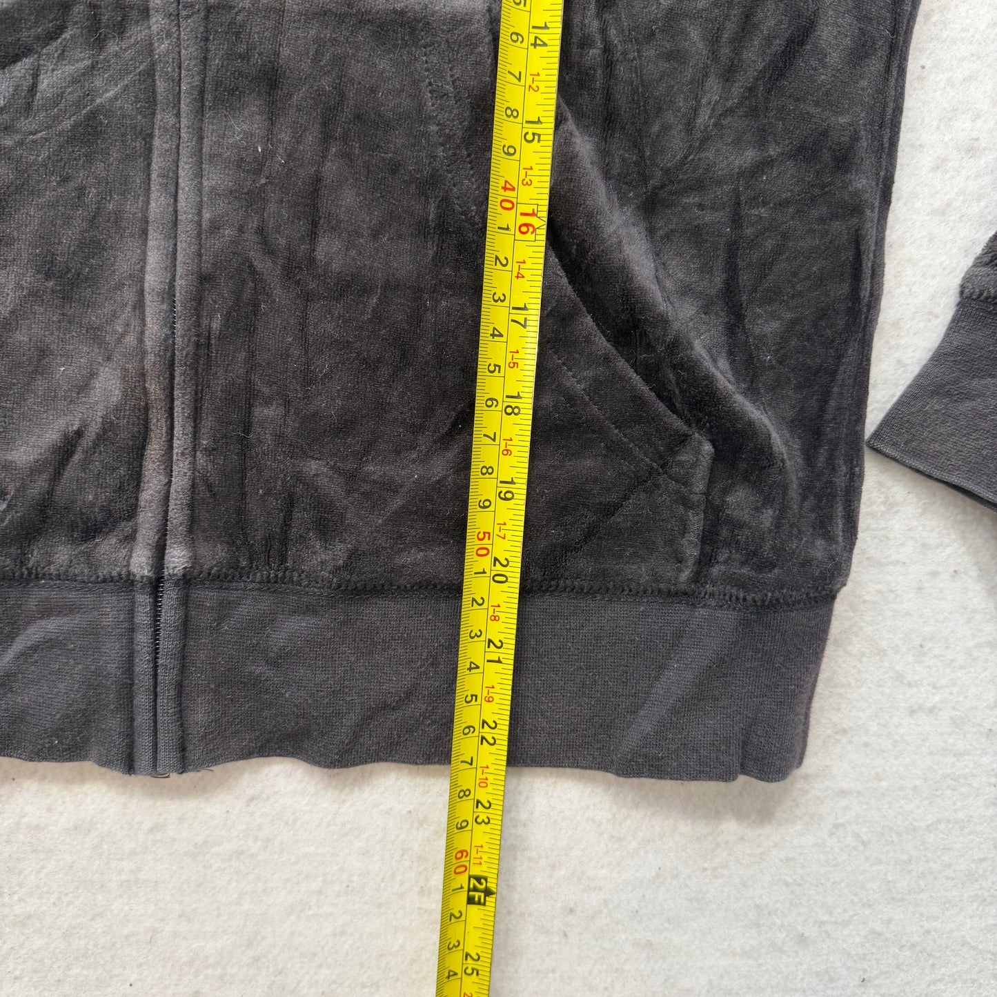 Juicy Couture Faded Black Velour Tracksuit Set Zip Up Hoodie & Flare Pant Size M