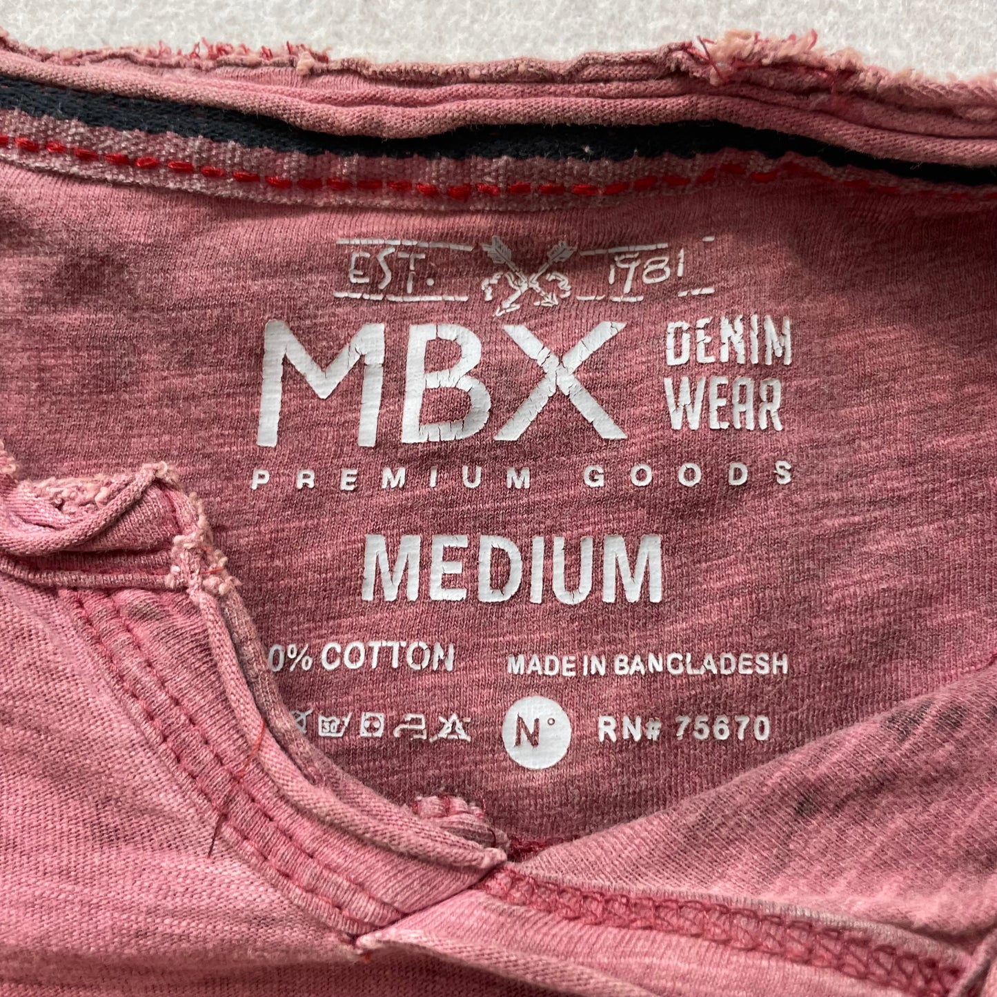 MBX Men's Dusty Rose Cotton T-Shirt Pullover Short Sleeve Notchneck Logo Size M