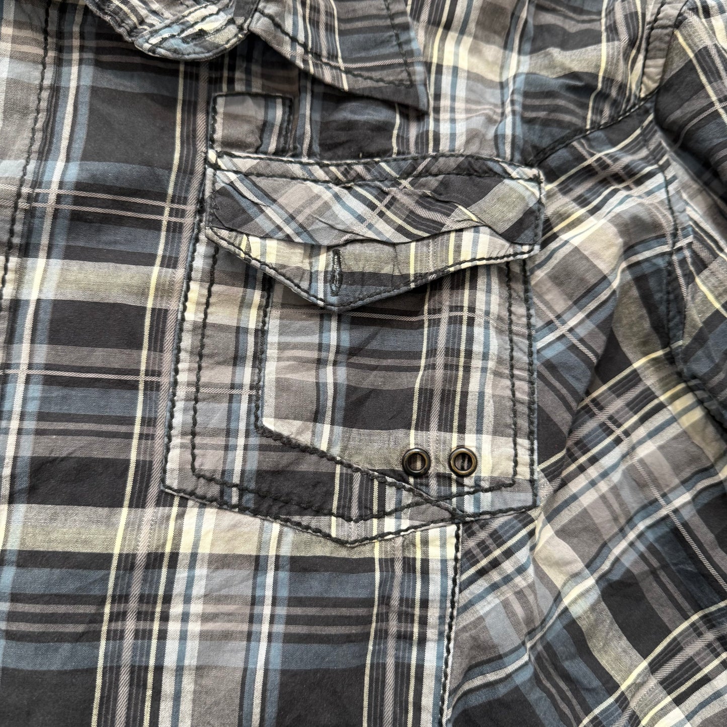 BKE Men's Black Plaid Slim Fit Stretch Shirt Western Pocket Button Up Size XXL