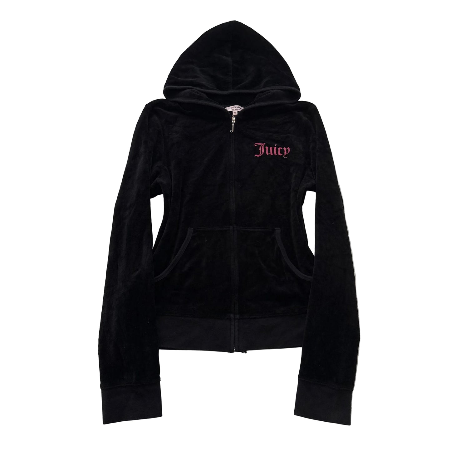 Juicy Couture Women's Black Velour Full Zip Hoodie Loungewear Pockets Size XL