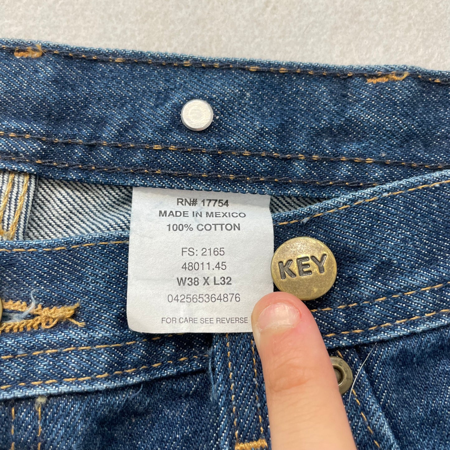 Key Men Blue Double Front Denim Logger Dungaree Jeans Workwear Casual Size 38x32
