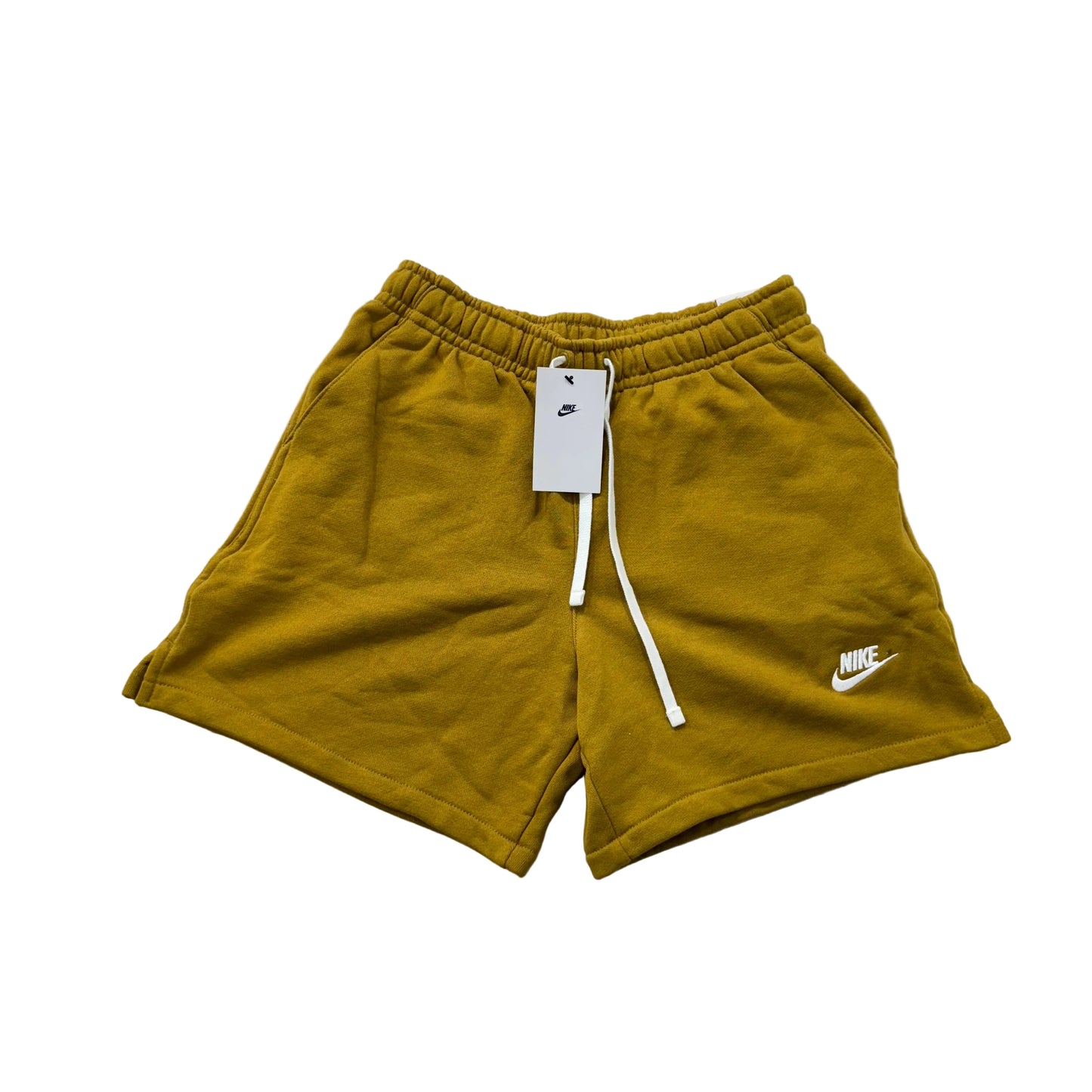 Nike Mustard Yellow Terry Cloth Drawstring Shorts Back Pocket