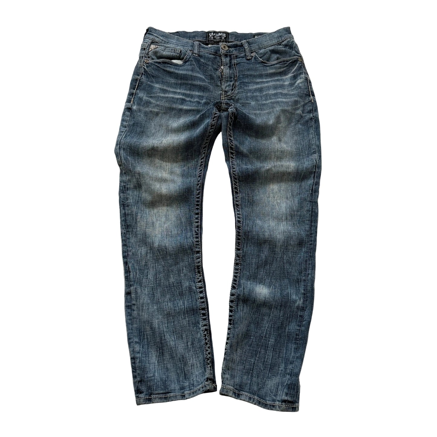 Salvage Havoc Men's Blue Denim Jeans Straight Slim-Fit Pocket Buckle Size W33