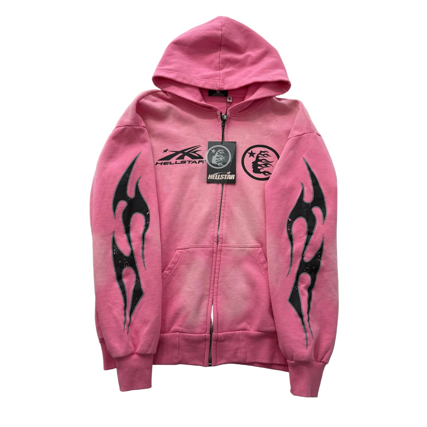 HELLSTAR Sports Flame Sunfaded Pink Boxy Zip Up Hoodie