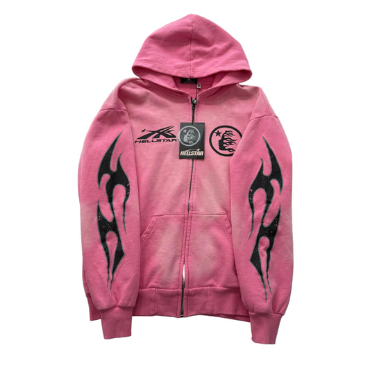 HELLSTAR Sports Flame Sunfaded Pink Boxy Zip Up Hoodie