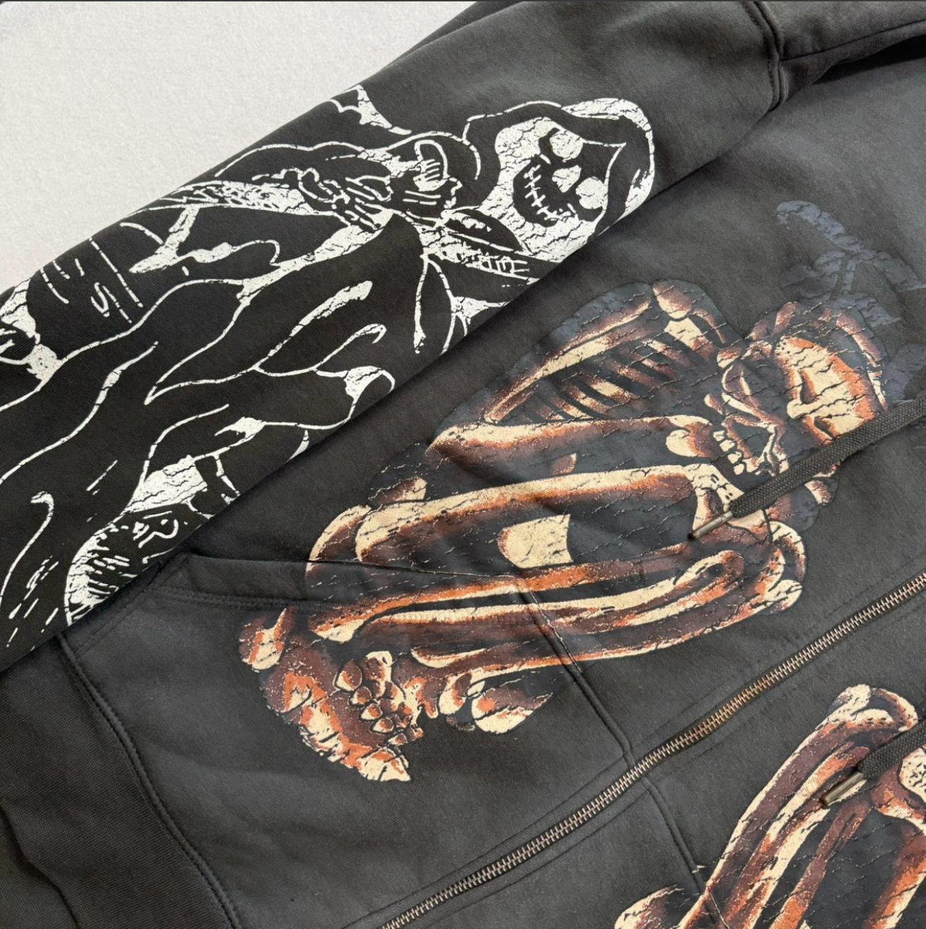ED HARDY “REAPER” SUNFADED CHARCOAL BOXY ZIP UP HOODIE