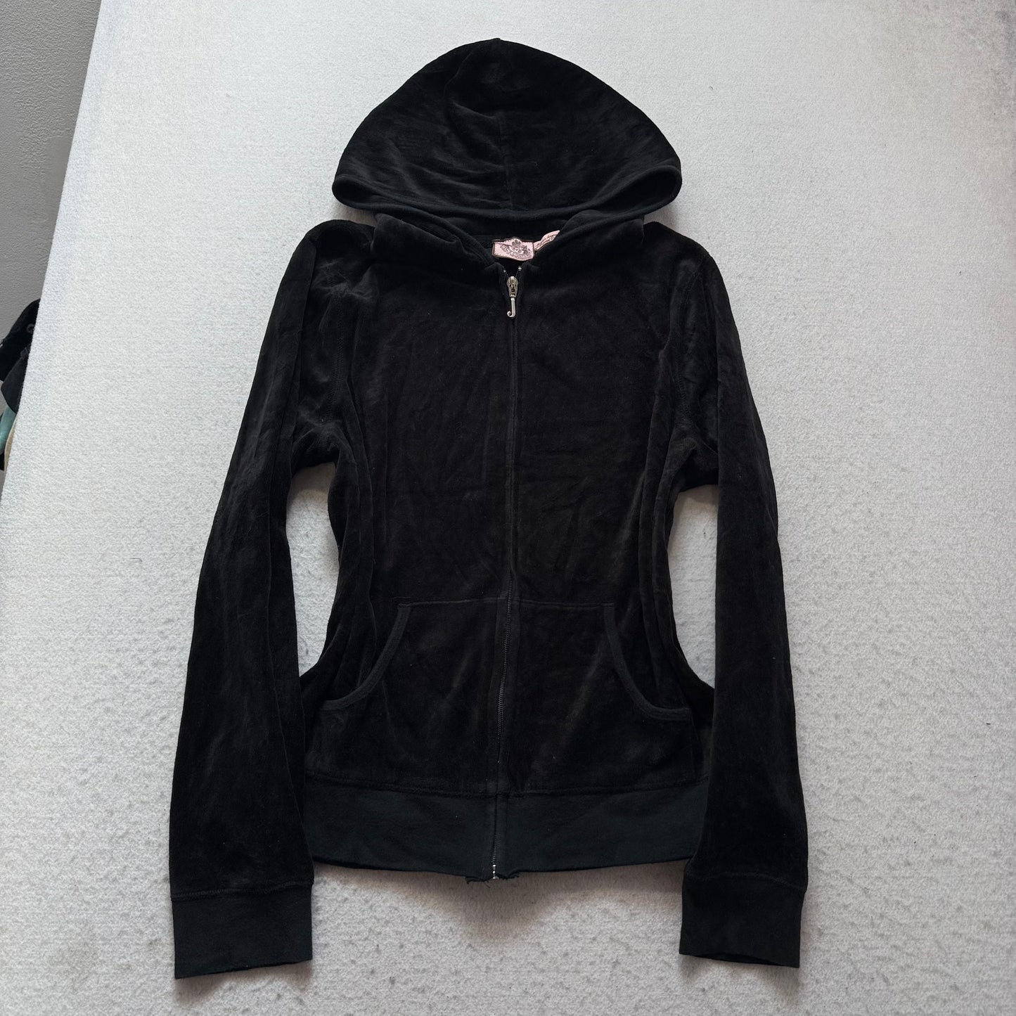 Vintage Juicy Couture Scottie Dogs Women's Black Velour Zip-Up Hoodie Y2k Size L