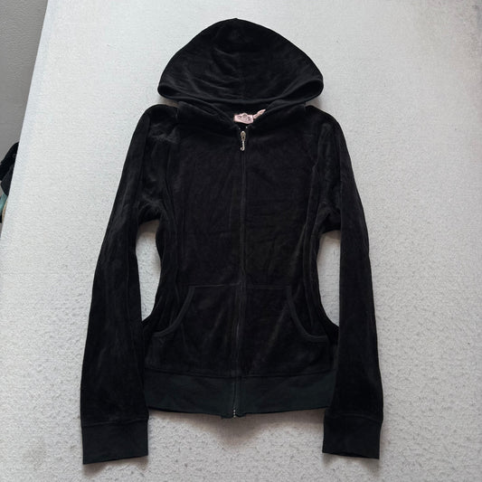Vintage Juicy Couture Scottie Dogs Women's Black Velour Zip-Up Hoodie Y2k Size L