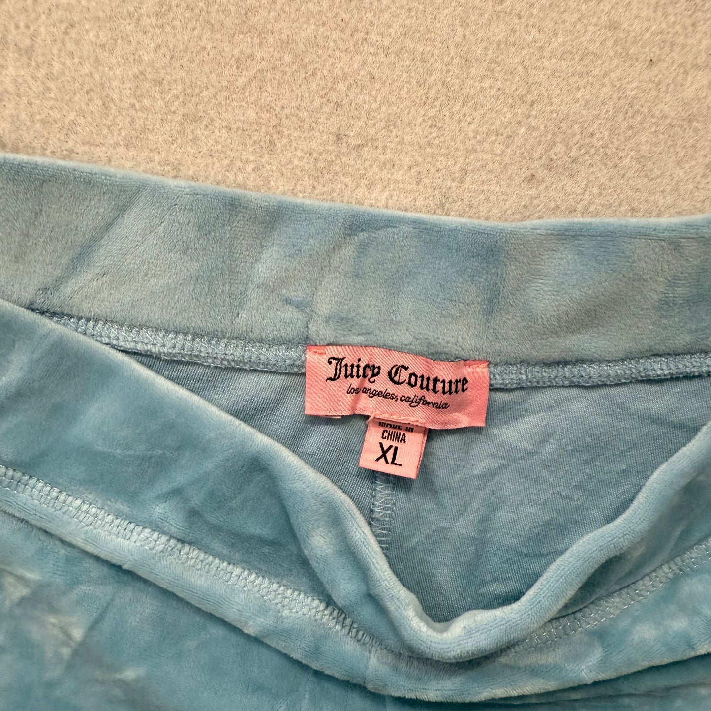 Juicy Couture Women's Ice Blue Velour Flared Track Pant Rhinestones Logo Size XL