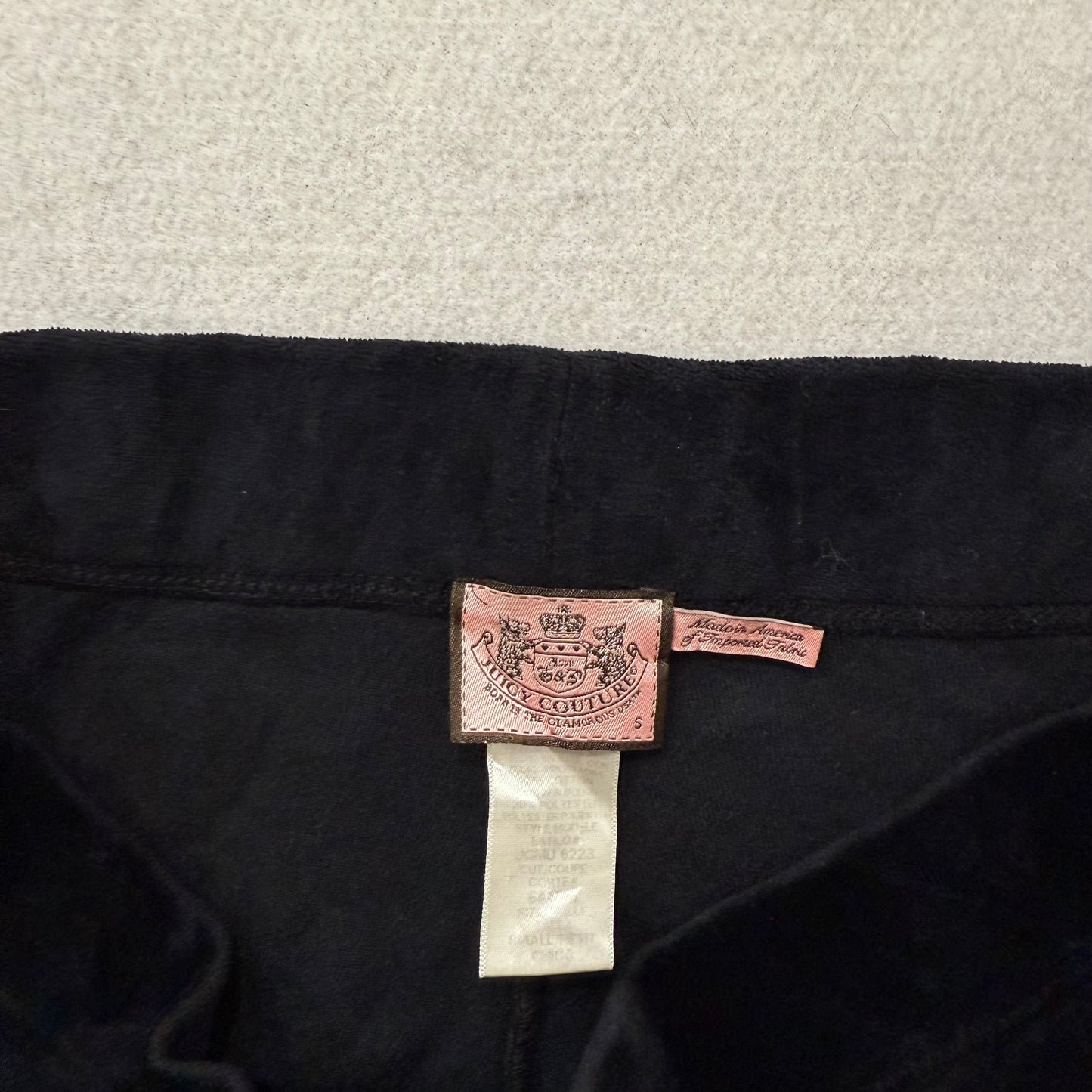 Vintage Juicy Couture Womens Black Velour Straight Leg Track Pant Zip Hem Size S