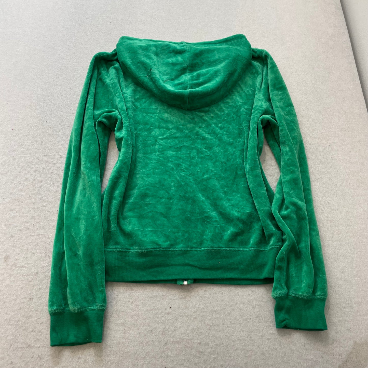 Juicy Couture Women's Green Velour Zip-Up Hoodie Loungewear Pockets Y2k Size XL