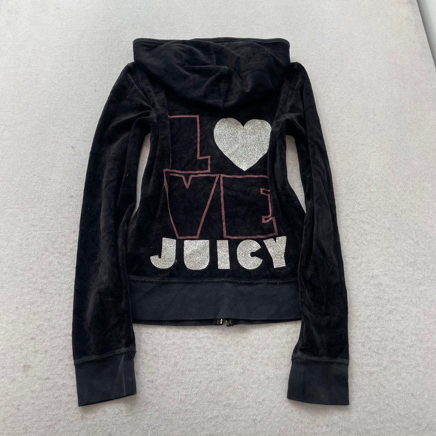 Juicy Couture Women's Black Velour Tracksuit Set Graphic Glitter Logo Y2k Size M