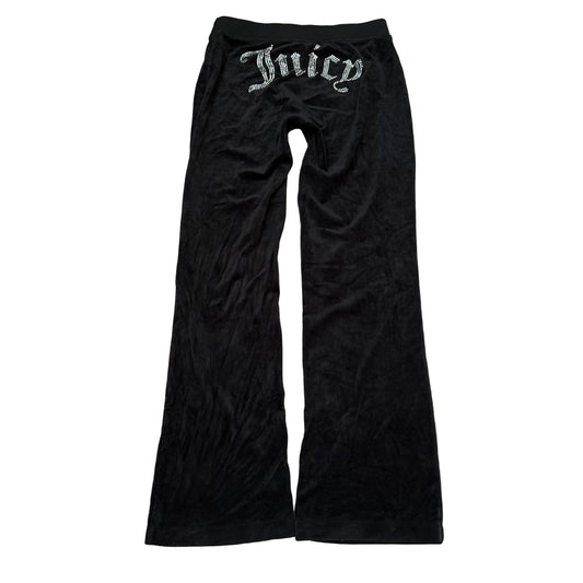 Juicy Couture Women's Jet Black Velour Flared Track Pants Rhinestone Logo Size M