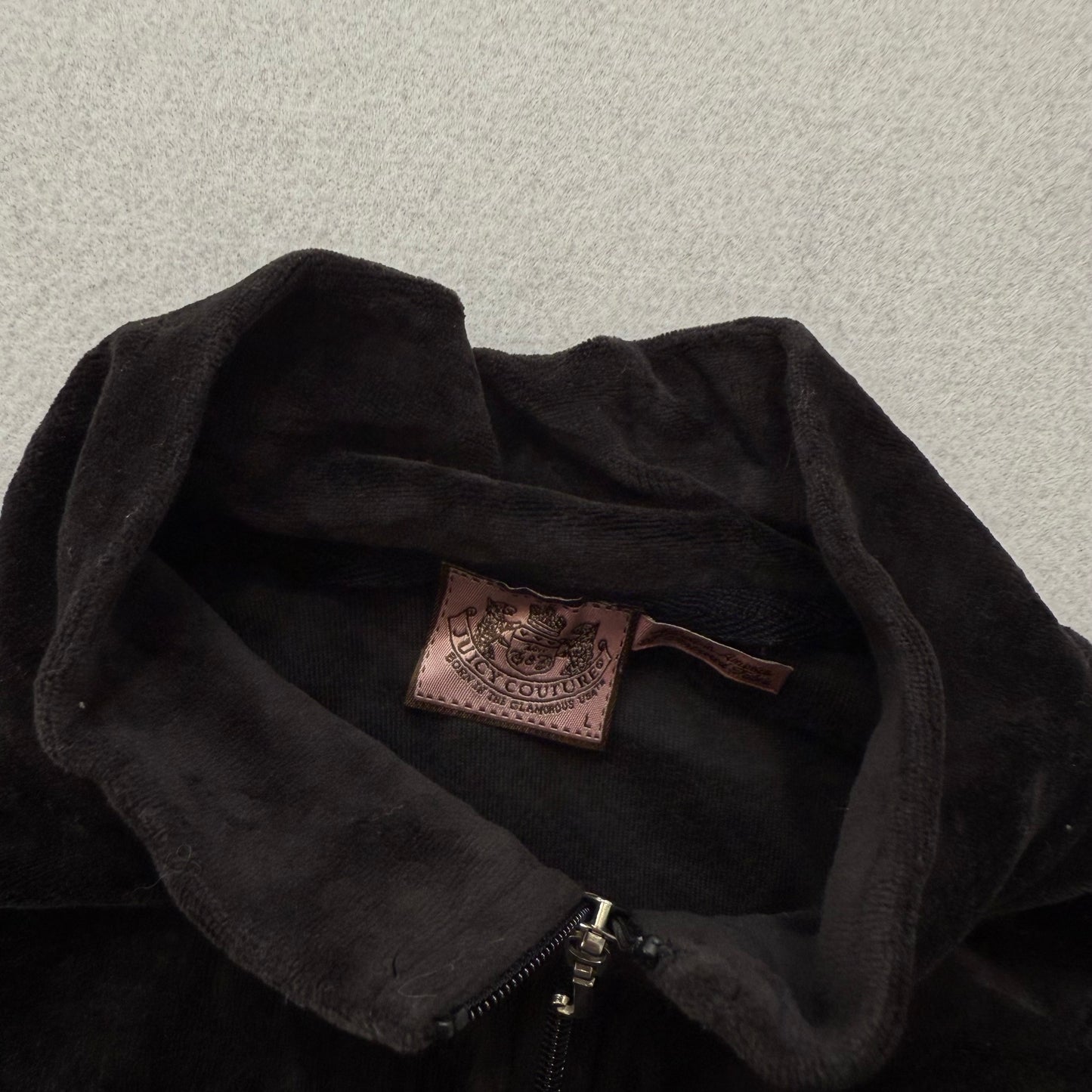 Vtg Juicy Couture Women's Black Velour Tracksuit Set Jacket & Pant Y2k Size L/XL