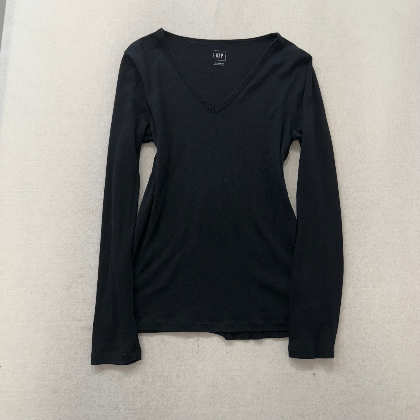 GAP Black V Neck Long Sleeve Tee Cotton Modal Made in Jordan Size L