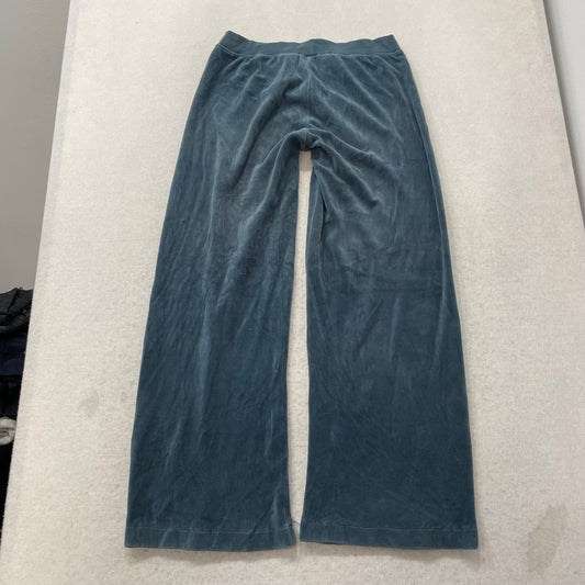 2003 Vintage Juicy Couture Women Slate Blue Velour Flared Track Pant Logo Size L