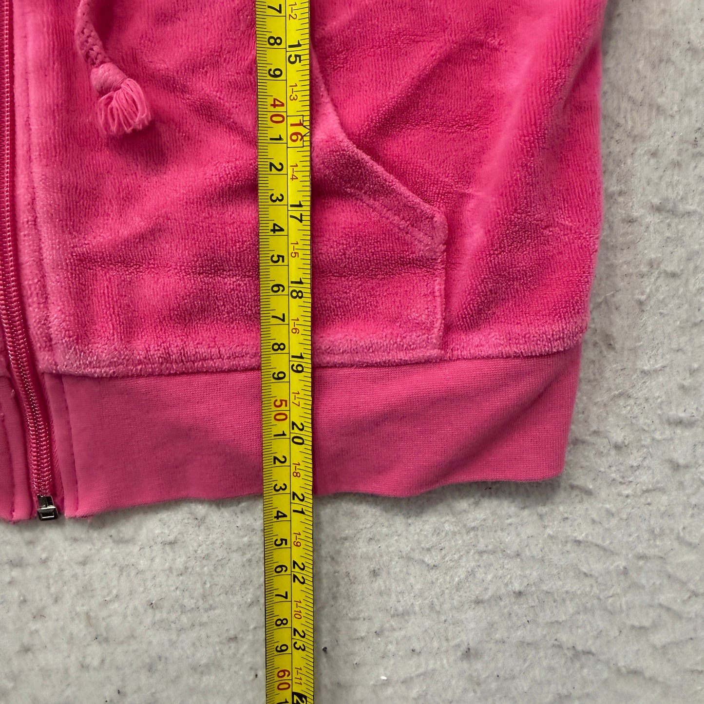 Vintage Juicy Couture Women's Hot Pink Velour Zip-Up Hoodie Drawstring Size S