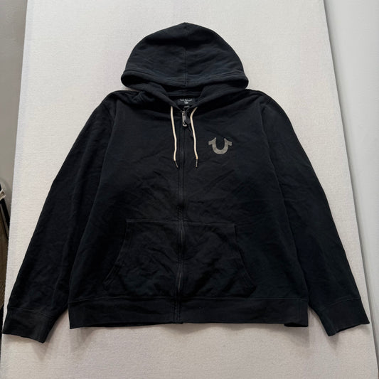 True Religion black full zip hoodie with drawstring and back design size 3XL