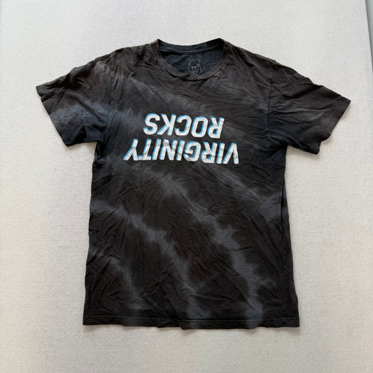 Virginity Rocks Black Washed Graphic T-Shirt Front Text Print Size S
