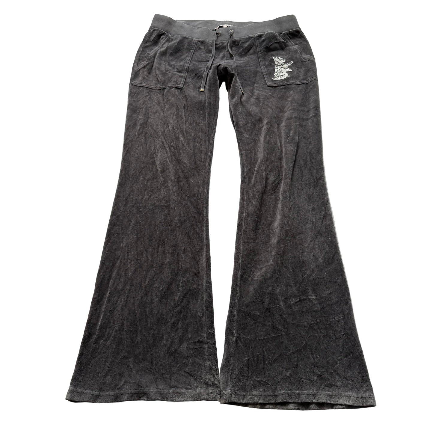 Juicy Couture Women's Charcoal Gray Velour Flare Track Pant Back Pockets Size L