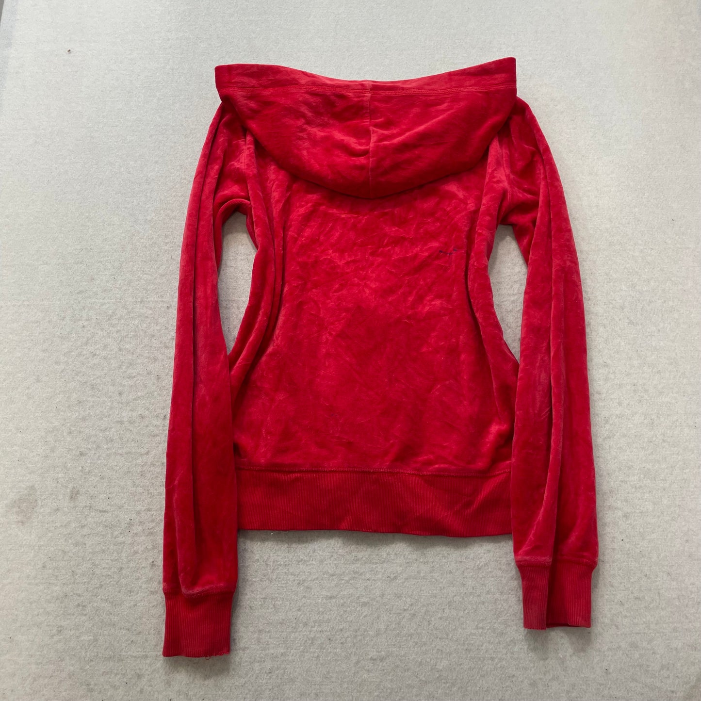 Vintage Juicy Couture Womens Red Velour Zip-Up Hoodie Streetwear Pockets Size S