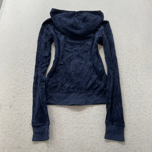 Vintage Juicy Couture Womens Navy Velour Zip-Up Hoodie Pockets Streetwear Size S