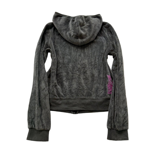 Juicy Couture Women's Dark Gray Velour Full Zip Hoodie Scottie Dog Logo Size M