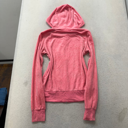 Juicy Couture Women's Natural Candy Pink Velour Zip Up Hoodie Preppy Y2K Size M