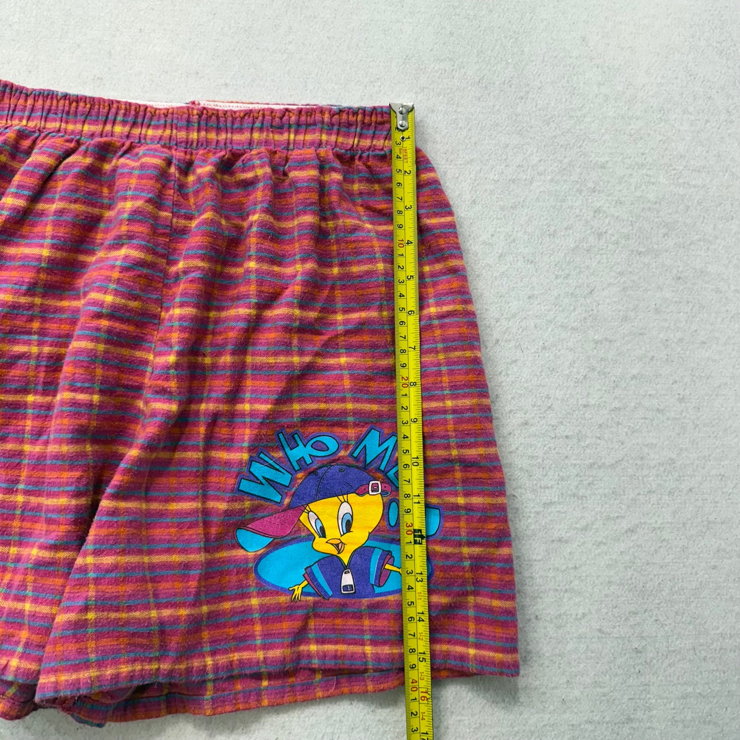 Vintage Looney Tunes Tweety Bird Men Red Plaid Cartoon-Themed Boxer Short Size L
