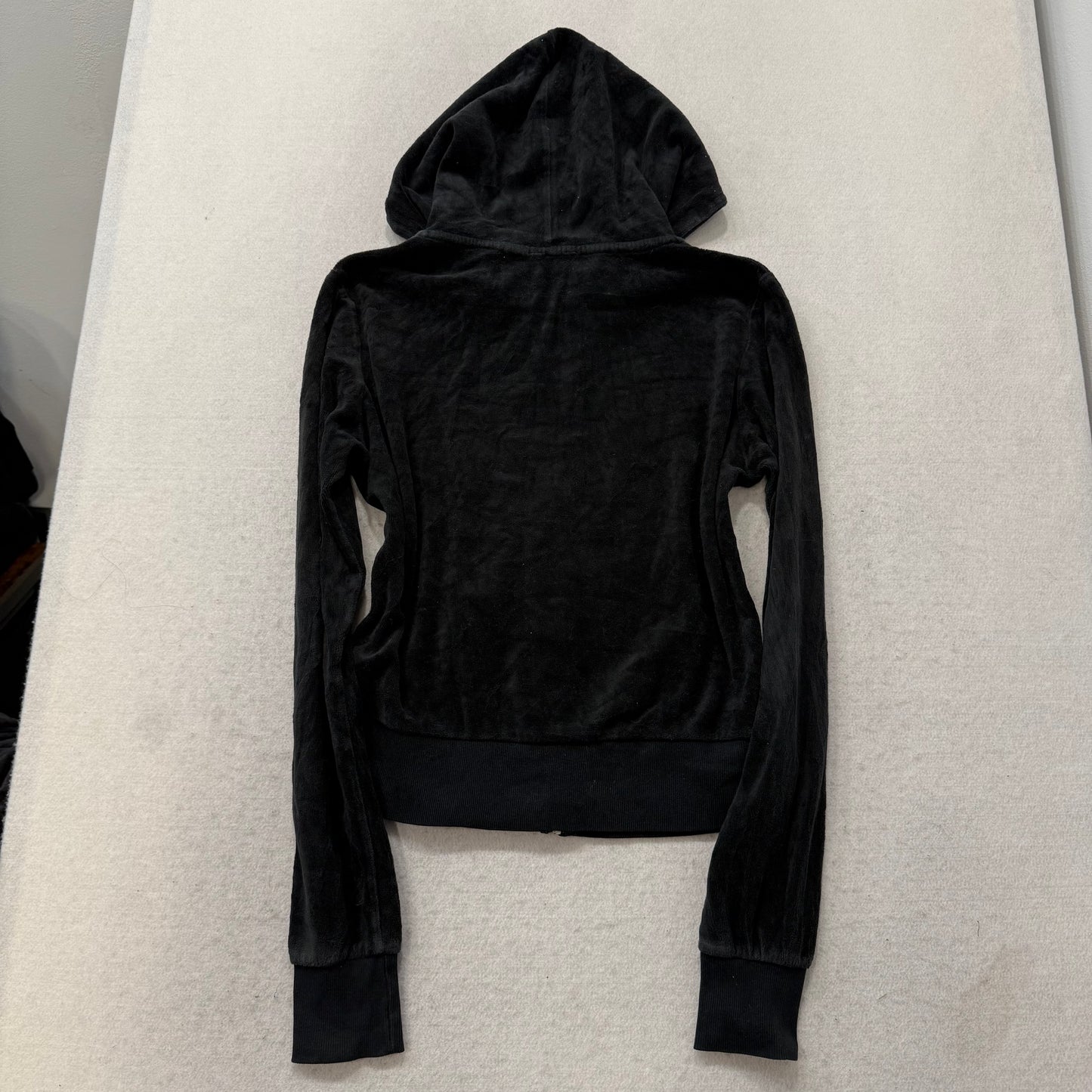 Juicy Couture Black Velour Tracksuit Set Zip Up Hoodie & Flared Pants Y2K Size L