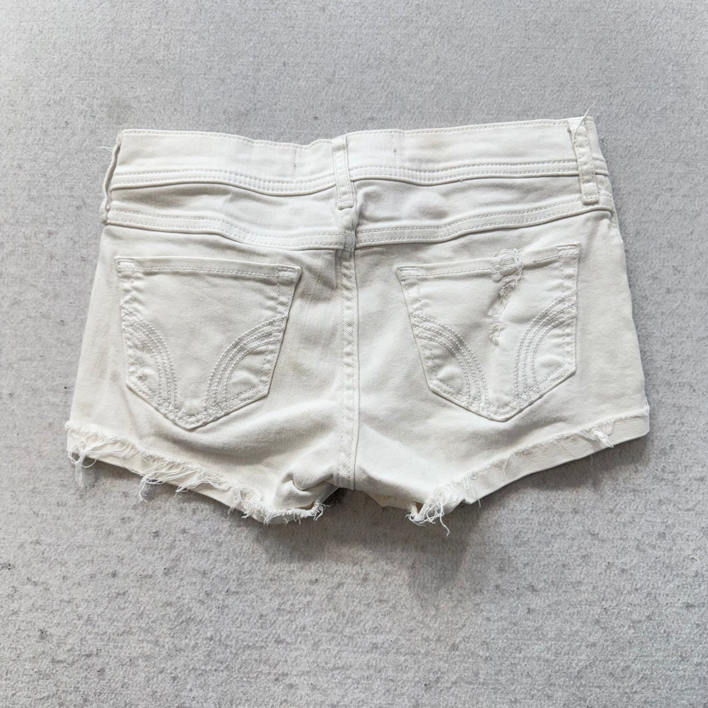 Hollister Womens White Denim Distressed Short-Shorts Low-Rise Frayed Hem Size 23